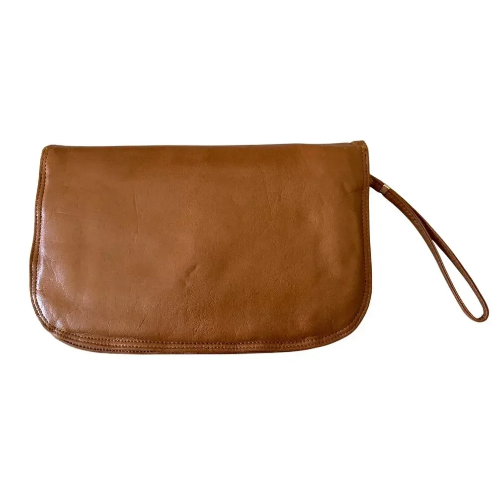 Vintage ‘80s Tan Leather Multi-Compartment Wristlet Bag